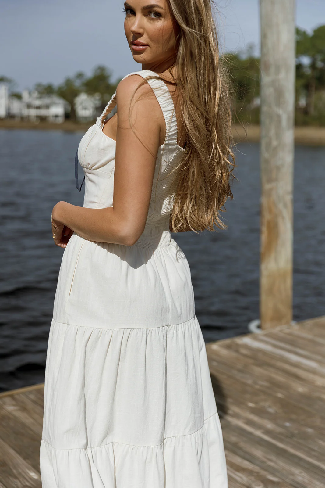 Ariel Nautical Tie Maxi Dress in Off White - Image 8