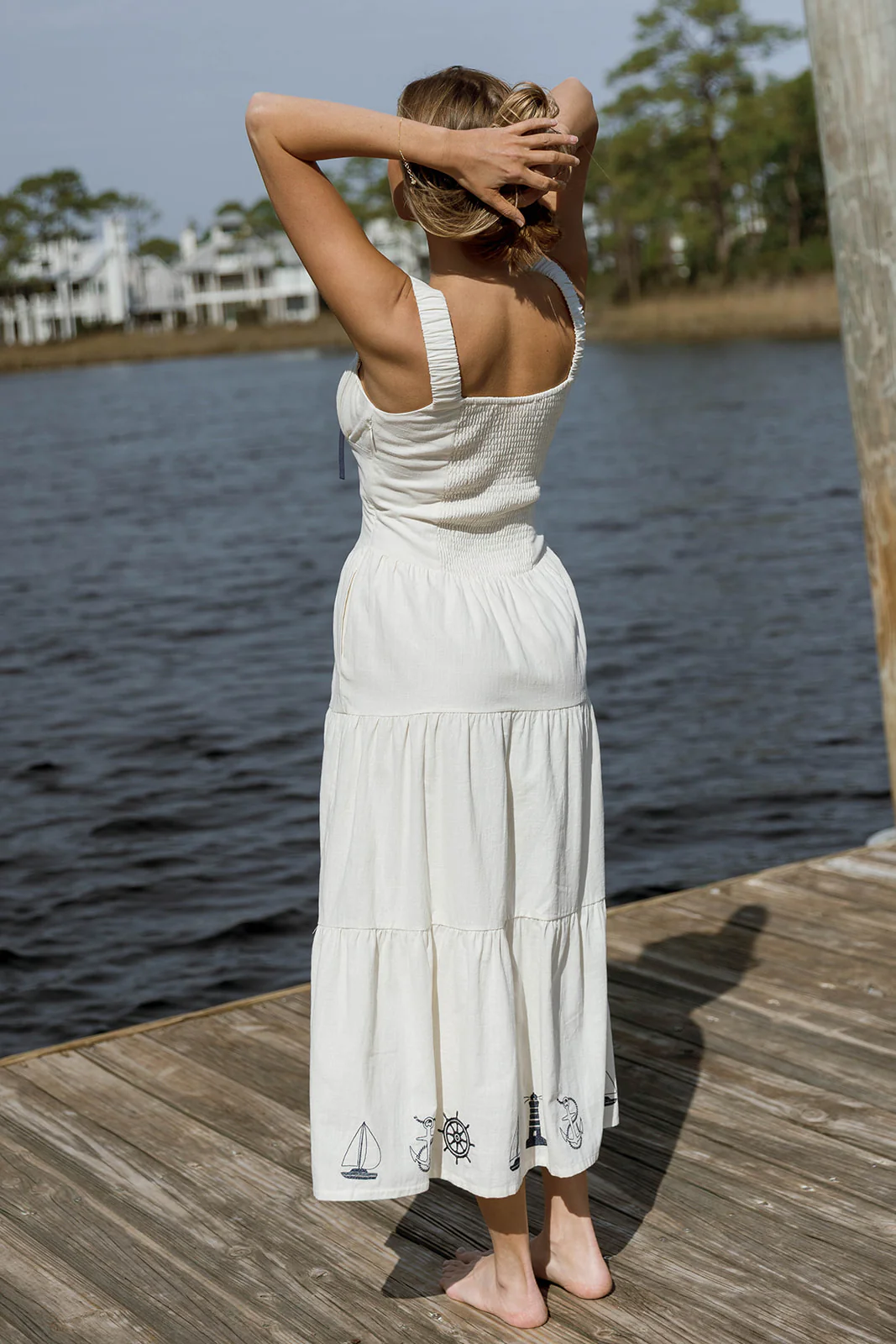 Ariel Nautical Tie Maxi Dress in Off White - Image 9