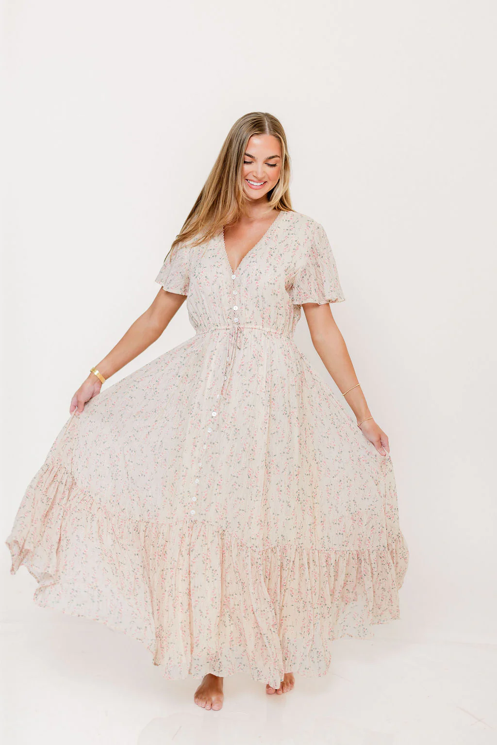 Illia Woven Maxi Dress in Blush Multi - Image 20