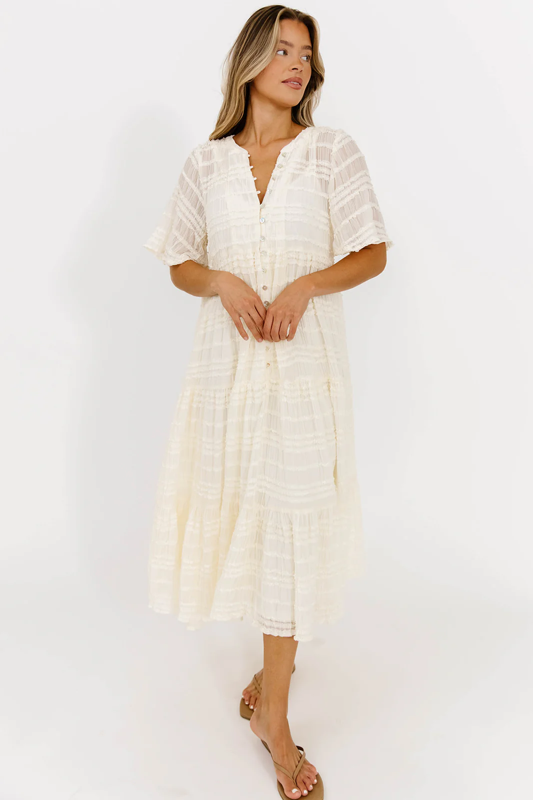 Kristin Tiered Woven Maxi Dress with Detachable Liner in Ivory - Bump Friendly (Restocking in August) - Image 10