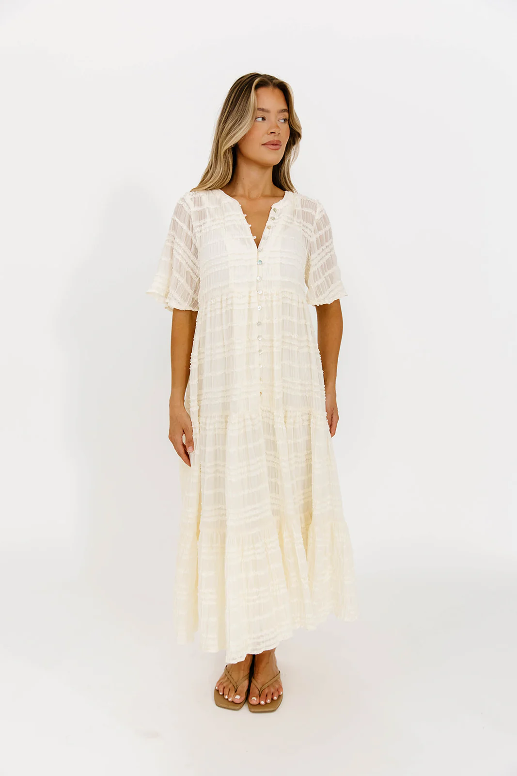Kristin Tiered Woven Maxi Dress with Detachable Liner in Ivory - Bump Friendly (Restocking in August) - Image 11