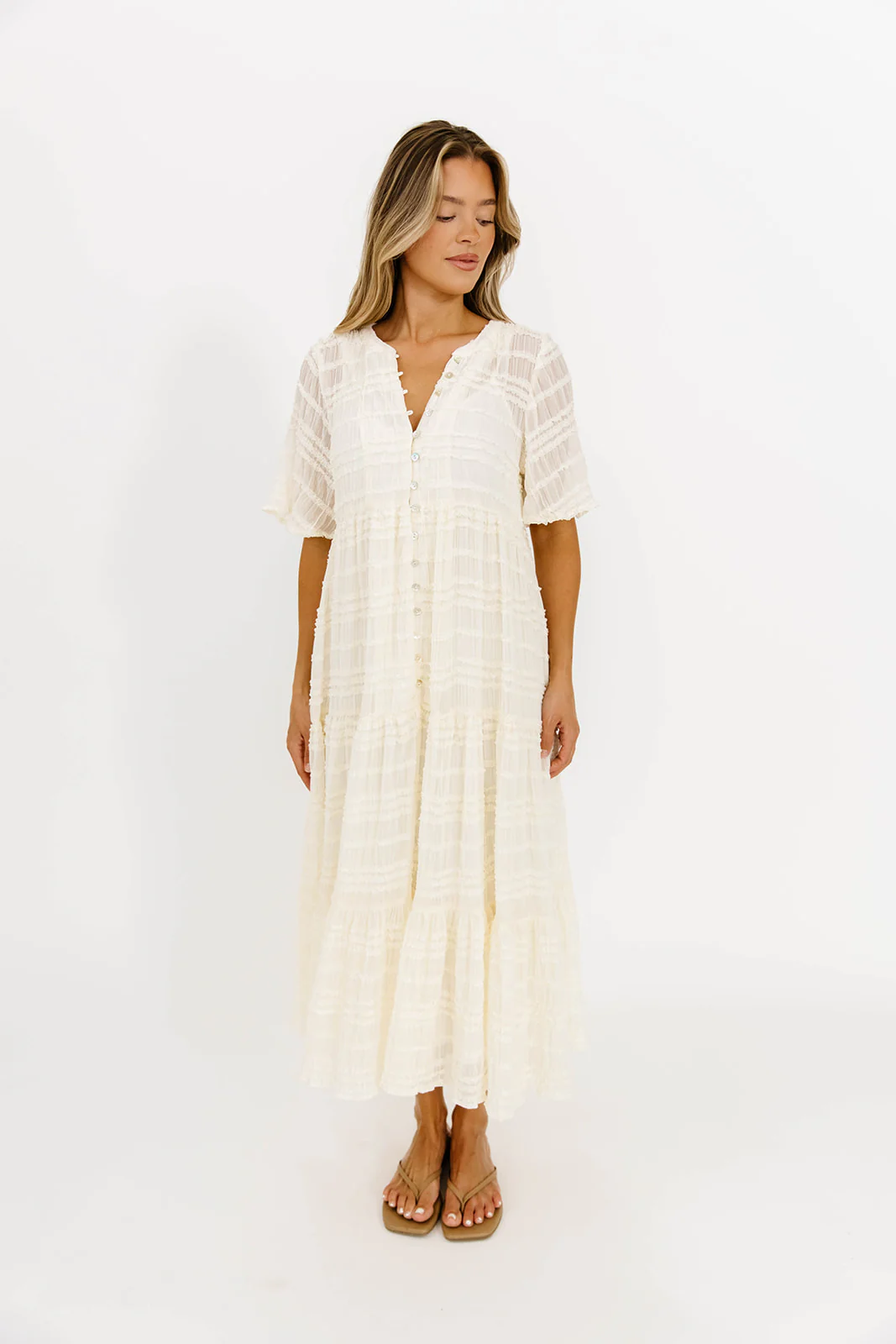 Kristin Tiered Woven Maxi Dress with Detachable Liner in Ivory - Bump Friendly (Restocking in August) - Image 12