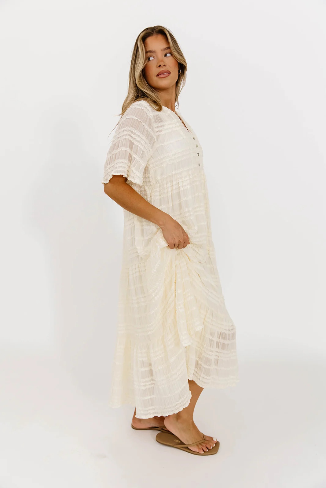 Kristin Tiered Woven Maxi Dress with Detachable Liner in Ivory - Bump Friendly (Restocking in August) - Image 13
