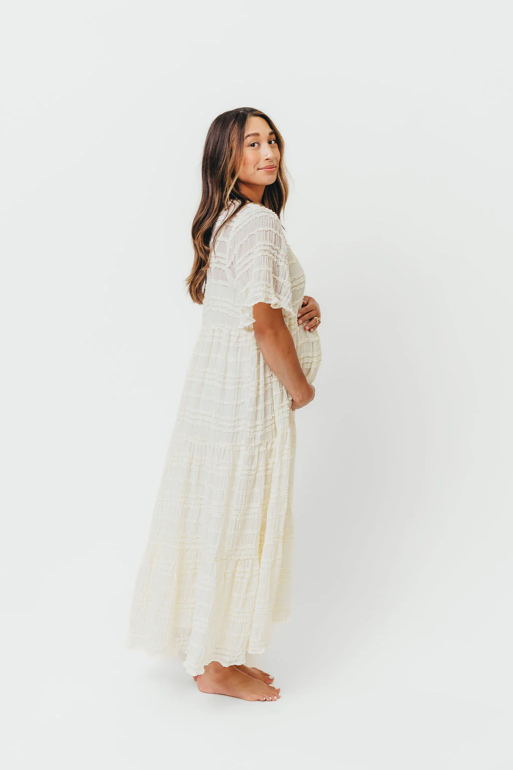 Kristin Tiered Woven Maxi Dress with Detachable Liner in Ivory - Bump Friendly (Restocking in August) - Image 15