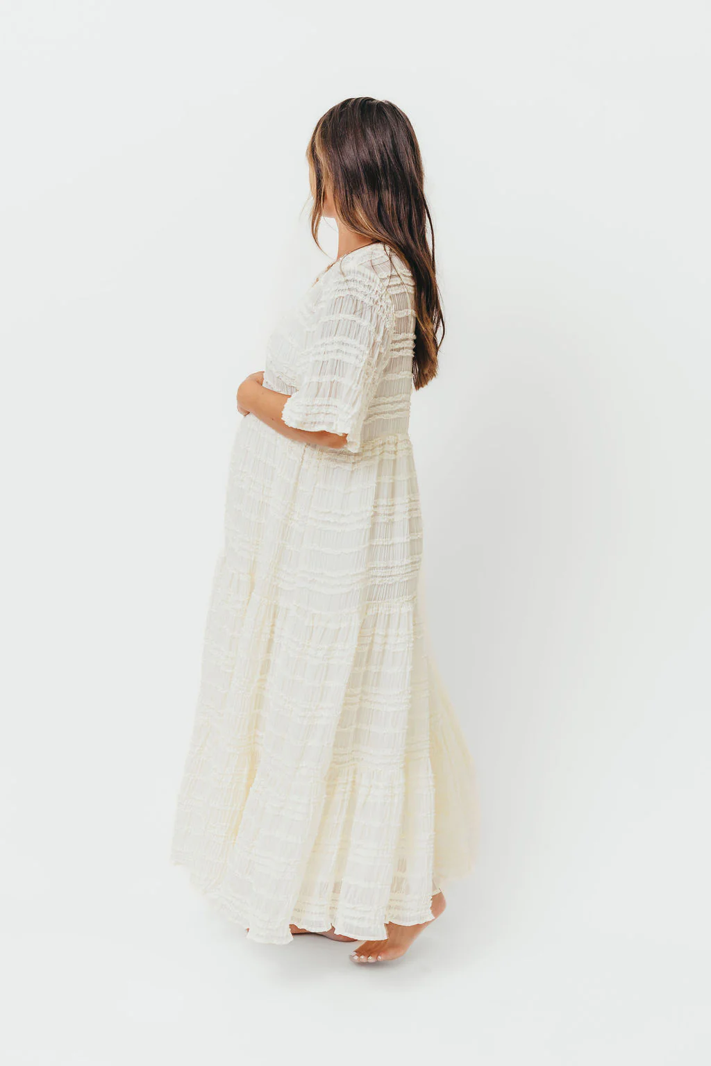 Kristin Tiered Woven Maxi Dress with Detachable Liner in Ivory - Bump Friendly (Restocking in August) - Image 16