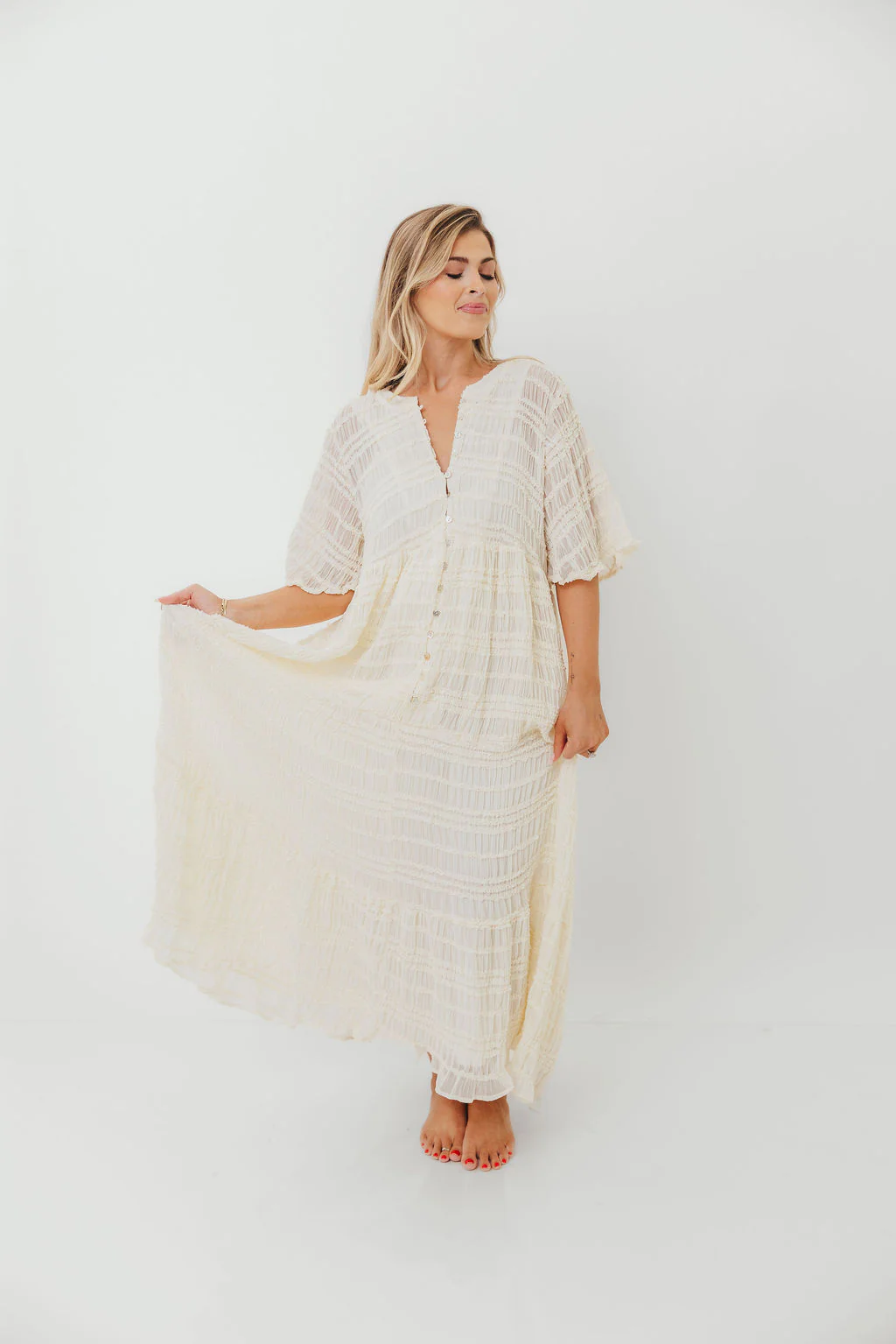 Kristin Tiered Woven Maxi Dress with Detachable Liner in Ivory - Bump Friendly (Restocking in August) - Image 18