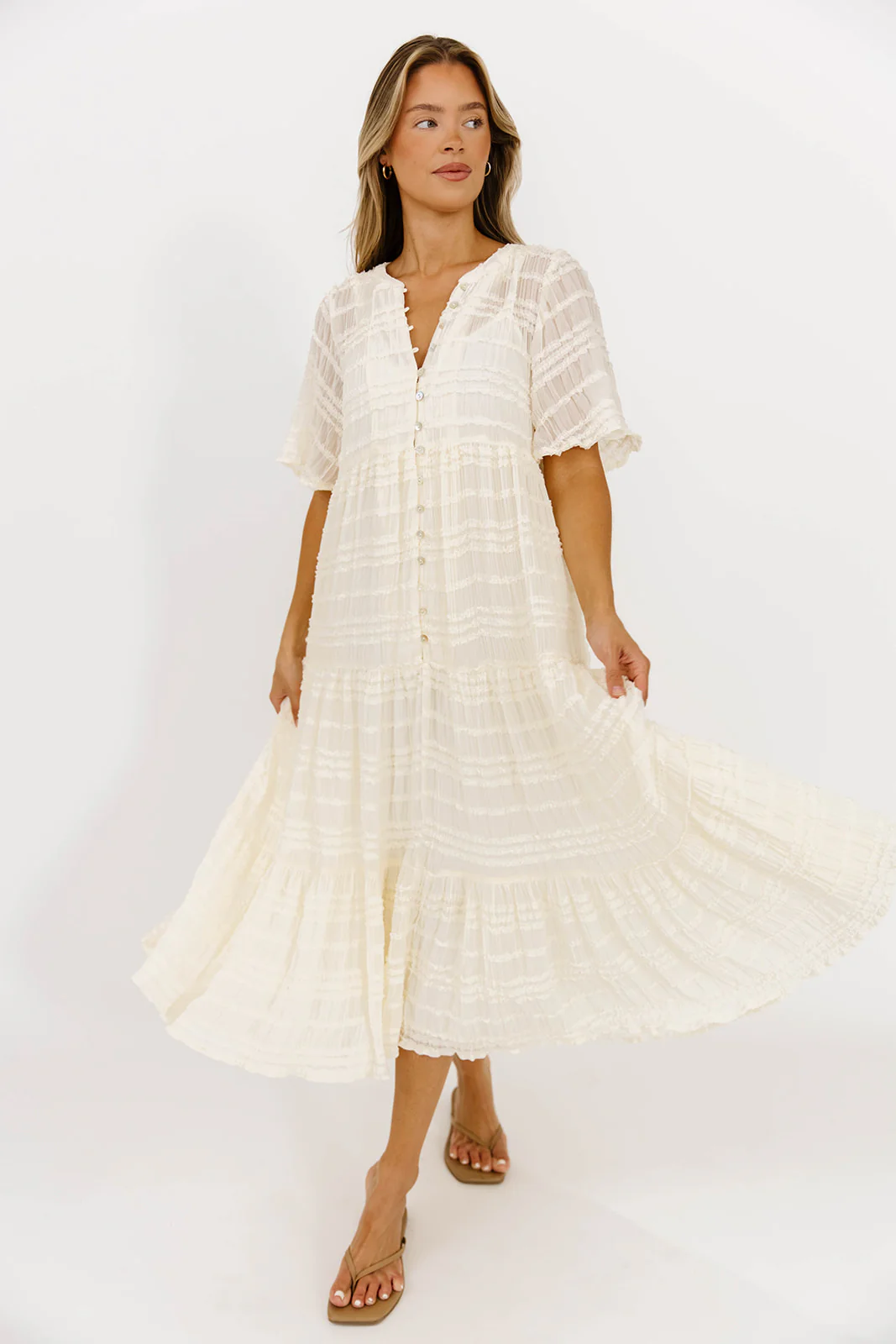 Kristin Tiered Woven Maxi Dress with Detachable Liner in Ivory - Bump Friendly (Restocking in August) - Image 3