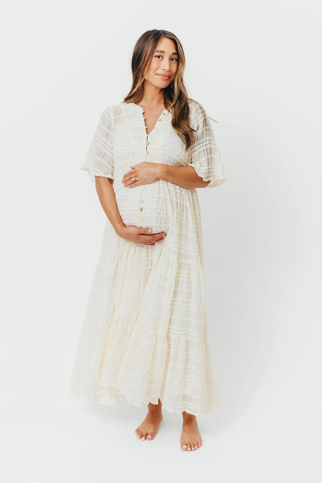 Kristin Tiered Woven Maxi Dress with Detachable Liner in Ivory - Bump Friendly (Restocking in August) - Image 4