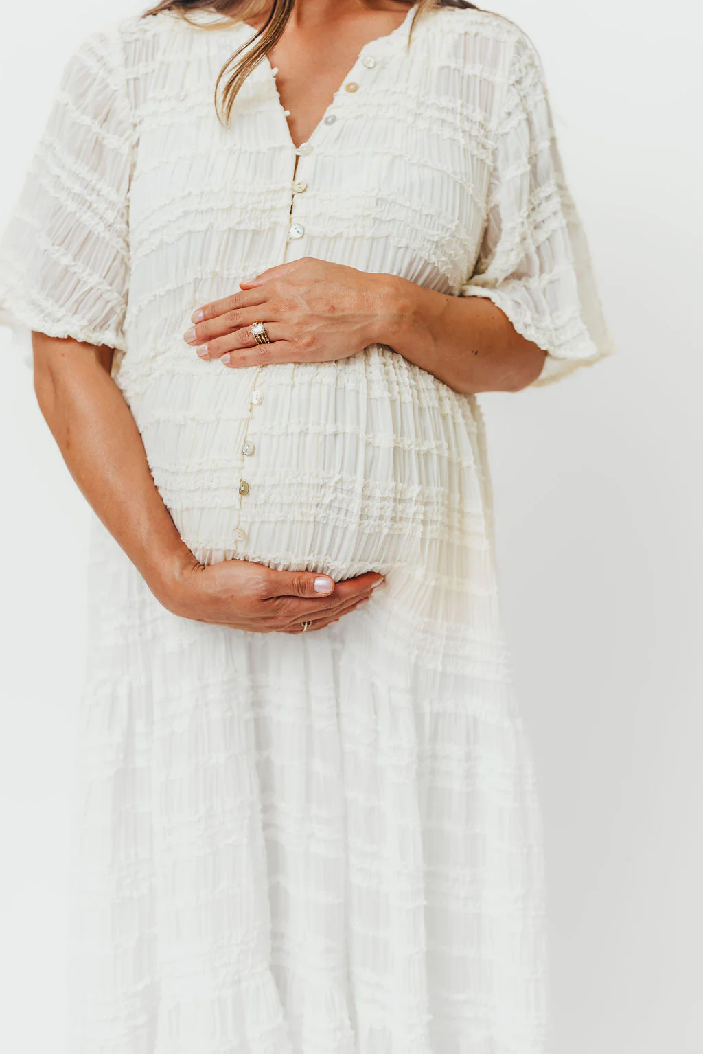 Kristin Tiered Woven Maxi Dress with Detachable Liner in Ivory - Bump Friendly (Restocking in August) - Image 5
