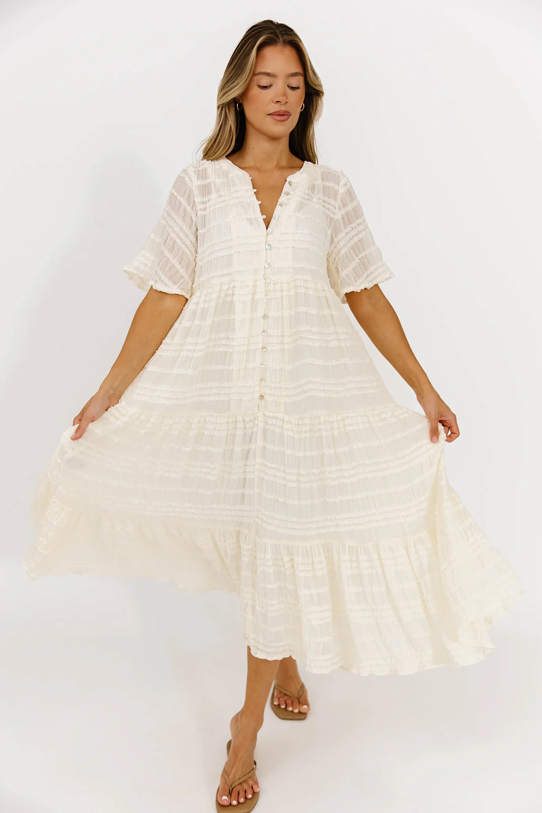 Kristin Tiered Woven Maxi Dress with Detachable Liner in Ivory - Bump Friendly (Restocking in August) - Image 6