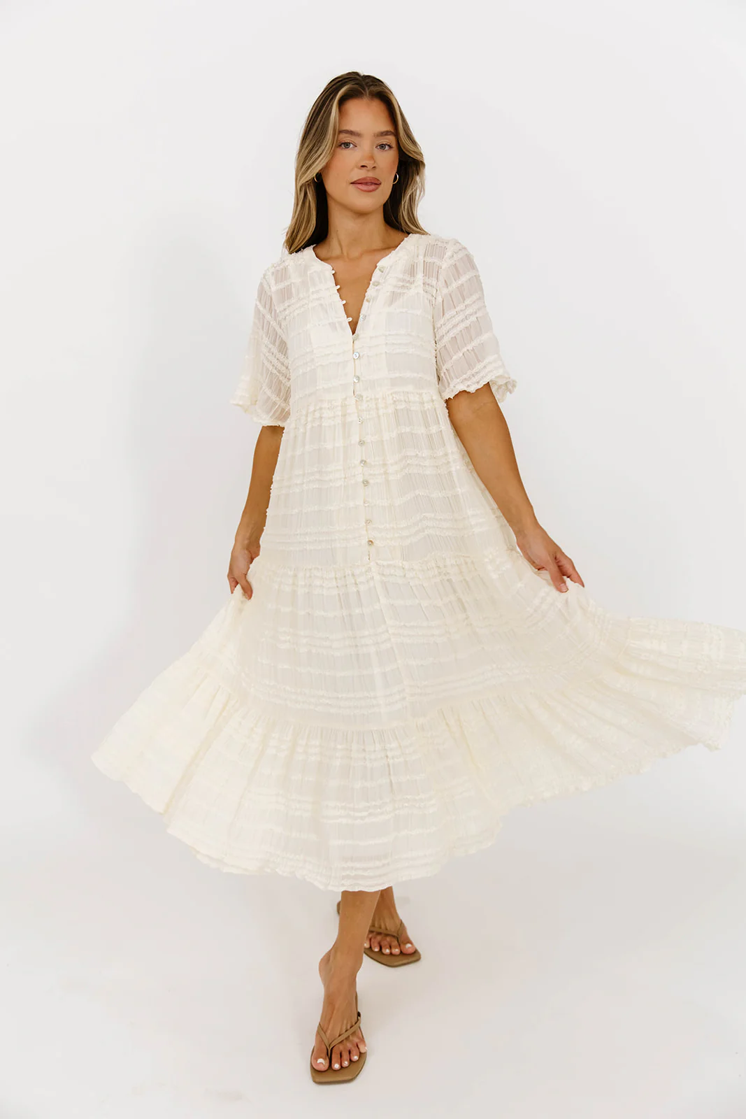 Kristin Tiered Woven Maxi Dress with Detachable Liner in Ivory - Bump Friendly (Restocking in August) - Image 7