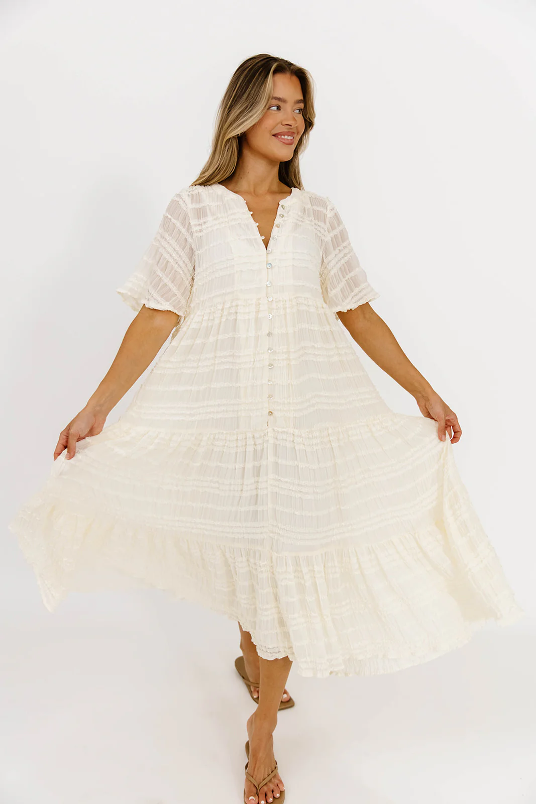Kristin Tiered Woven Maxi Dress with Detachable Liner in Ivory - Bump Friendly (Restocking in August) - Image 8