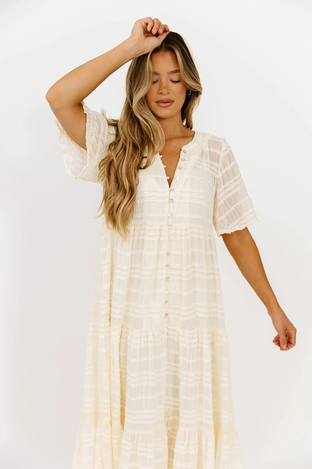 Kristin Tiered Woven Maxi Dress with Detachable Liner in Ivory - Bump Friendly (Restocking in August) - Image 9