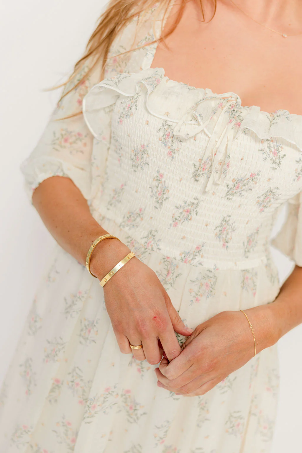 Elle Smocked Floral Ruffle Maxi Dress in Creme Floral - Image 3