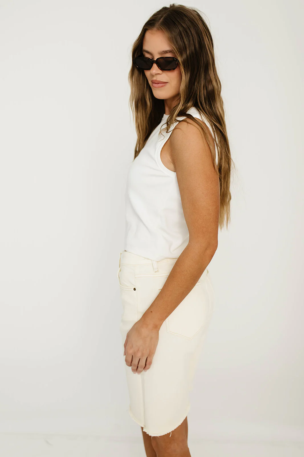 Zayla Super High Rise Relaxed Short in Ecru - Image 8